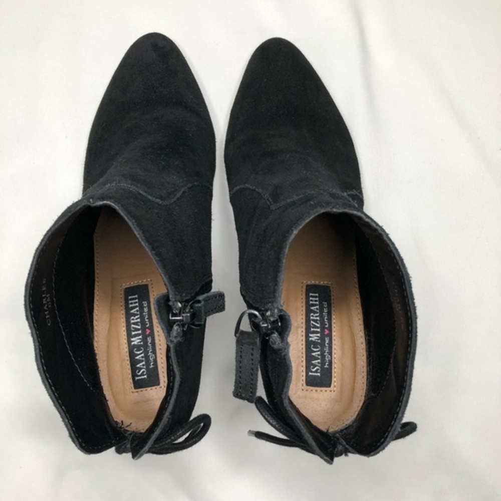 Isaac Mizrahi Charles Black Suede Back Lace Ankle Booties Block Heel Womens 6M - Picture 9 of 10